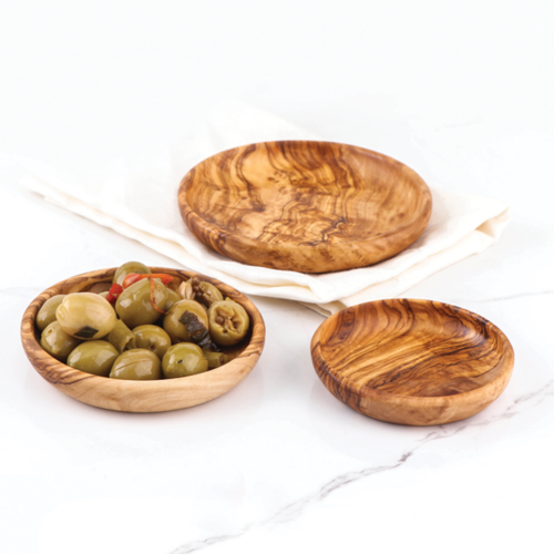 Handgefertigtes Olivenholz-Set – 3 runde Dip-Schälchen