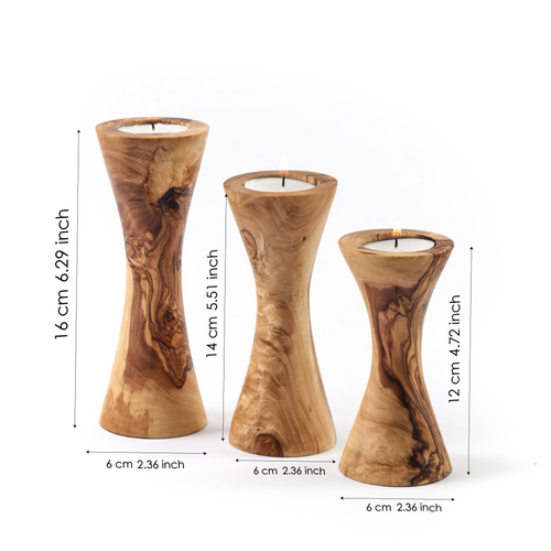 Handgefertigtes Olivenholz-Kerzenhalter-Set – 3-teilig