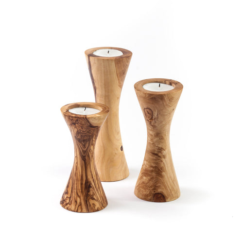 Handgefertigtes Olivenholz-Kerzenhalter-Set – 3-teilig