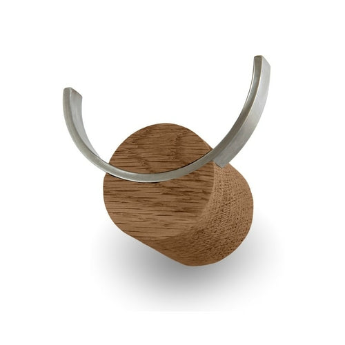 Wandhaken „Hirsch“ aus Eiche, Walnuss-Farbton & Edelstahl – Multifunktional